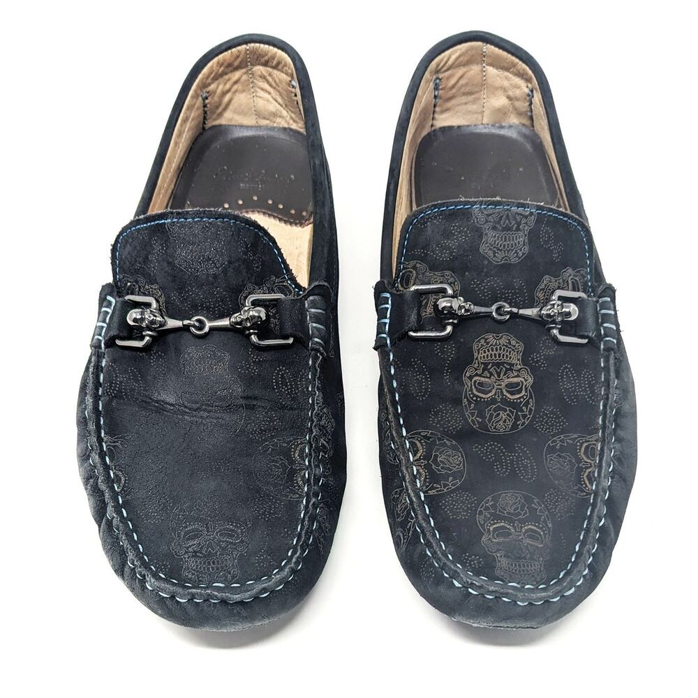 Robert Graham Shoes Mens 10 Tardis Suede Skulls Black Driving Loafers Slip On